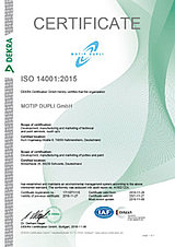 Certificate ISO 14001-2015 